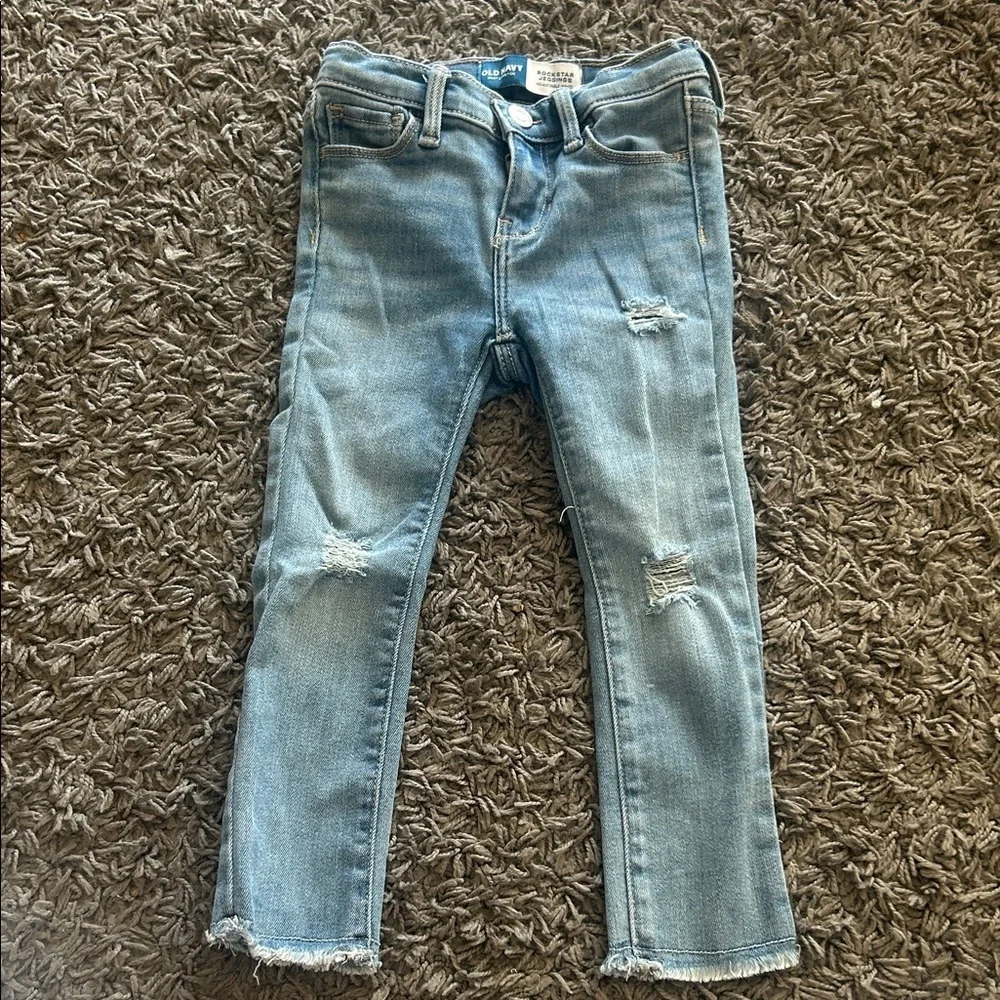Toddler Old Navy Rockstar Jeggings Adjustable Waist Distressed Blue 3T Jeans